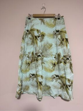 VTG Y2K 90s Tropical Linen A-Line Midi Skirt Size Large Cruise Vacation Summer